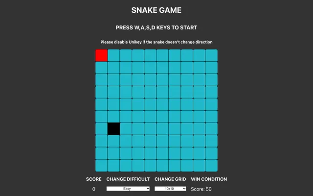 Screenshot of the Snake game